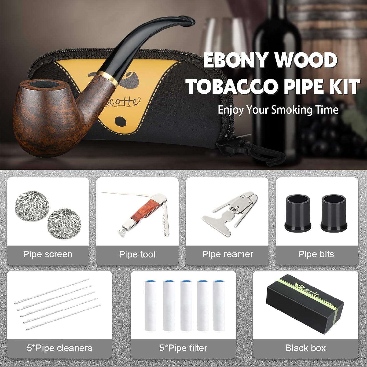 Tobacco Pipe Handmade Ebony Wo - Smoker Box Wood Chip recension och pris