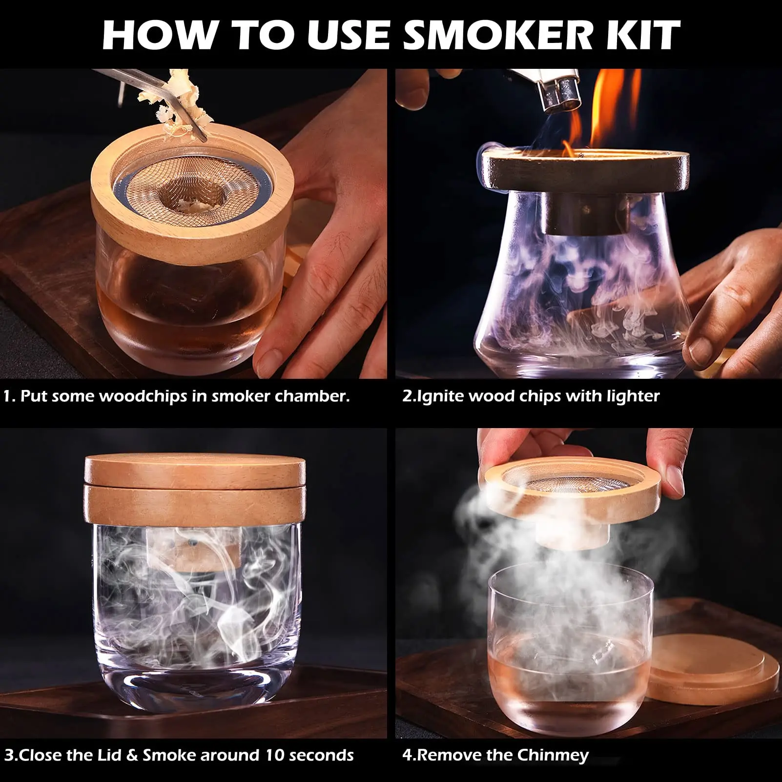 Cocktail Smoker Set Bar Wooden - Smoker Box Wood Chip recension och pris